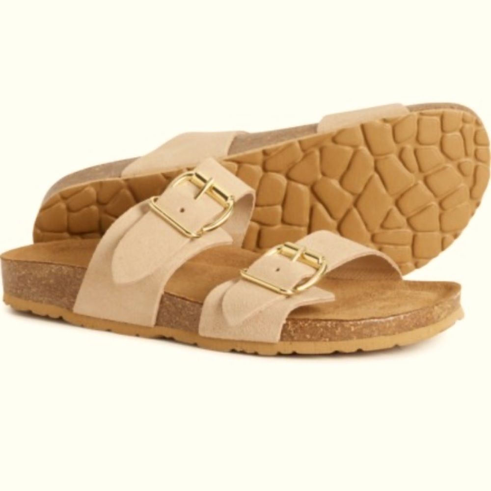 A. Giannetti Leather Beige Arizona Strap Sandal Slide Made in Italy Casual Chic